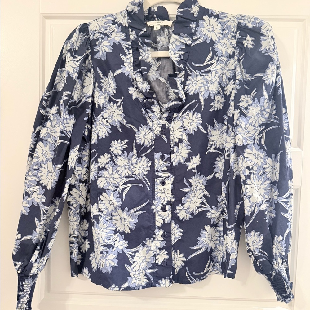 Entro Navy and White Floral Blouse